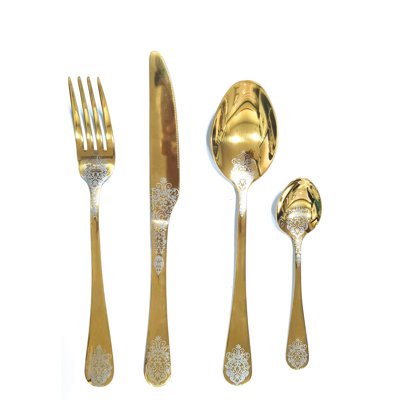 24 PIECES SHINY GOLD CUTLERY