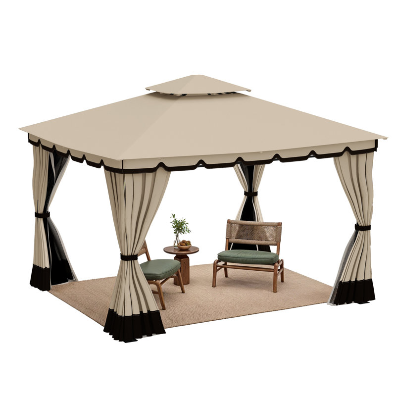 Outdoor 10 Ft. W x 12 Ft. D Soft Roof Gazebos Metal Patio Gazebo, Beige