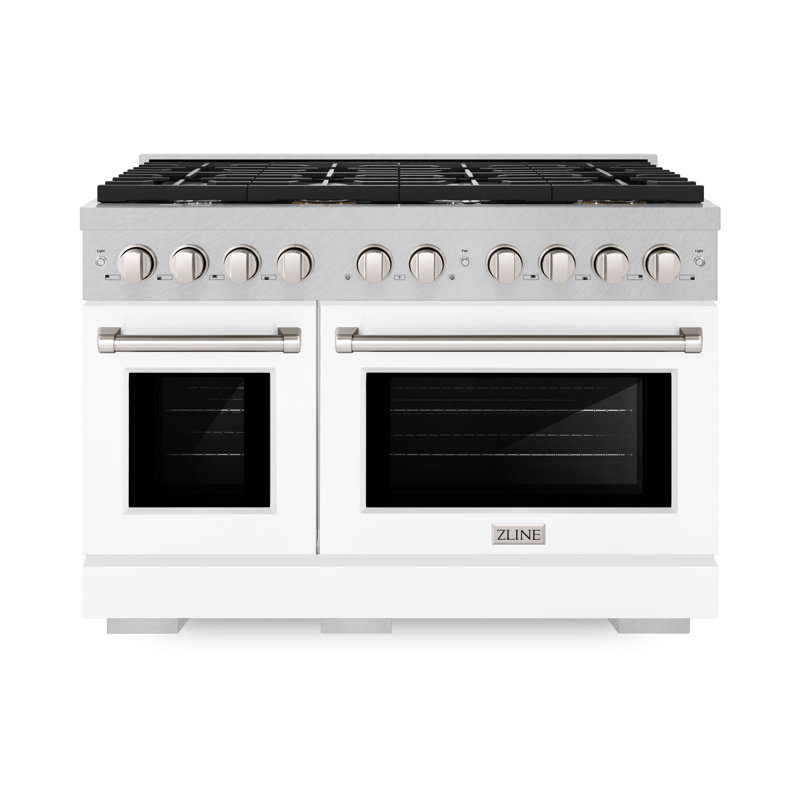 ZLINE 48 in. Paramount Dual Fuel Satin Steel Range w/ 8 Burners & White Matte Doors