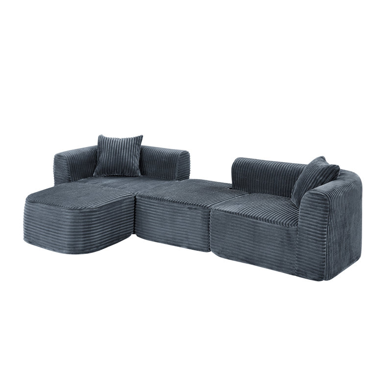 Canapé modulaire 114 po avec méridienne en forme de L, canapé modulaire avec repose-pieds mobile 114 po, canapé-lit pour salon, sans assemblage requis, gris
