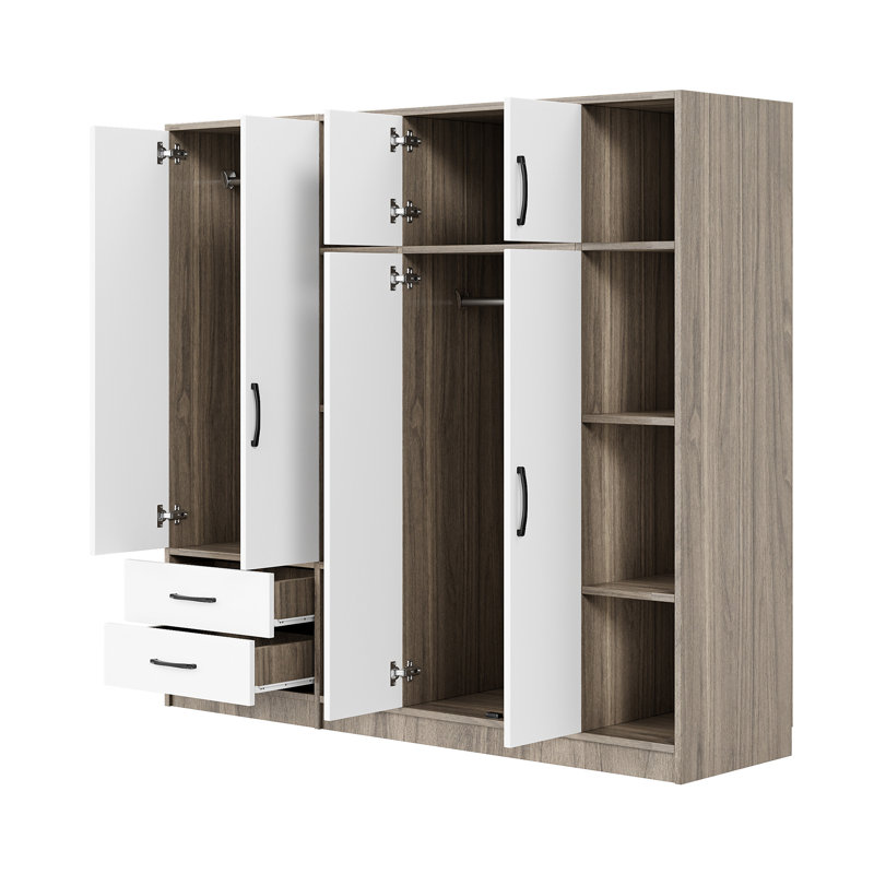 Armoire 6 portes avec tablettes et tiroirs, naturel