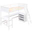 Lit mezzanine simple avec tablettes et bureau - blanc, matériaux blanc. Construction en pin. Améliorez la disposition de votre chambre à coucher. Aucun sommier tapissier requis
