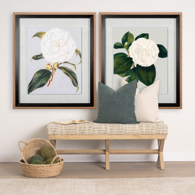 Camellia Japonica II by Vision Studio Hand Embelished Textured Framed Art Print Matted under Glass