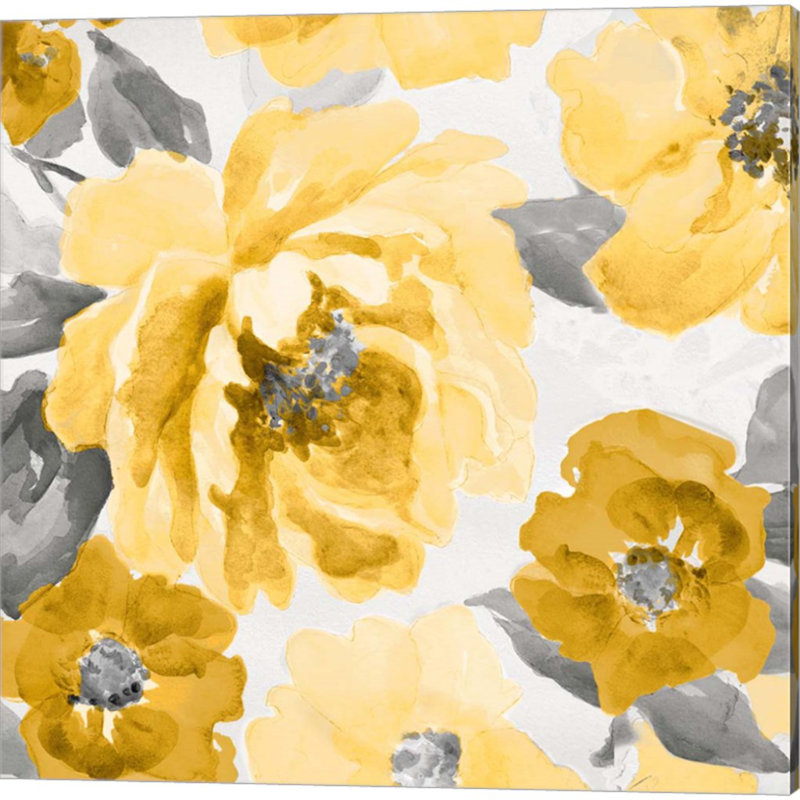«Yellow and Grey Floral Delicate» par Lanie Loreth, art sur toile (ensemble de 2)