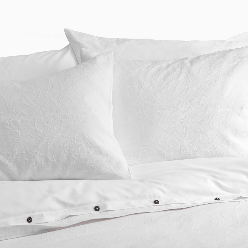 Ensemble de housse de couette pour très grand lit de 3 avec motif floral en relief, blanc, ensemble de literie 100% coton à densité de tissage 300 fils, housse de couette et taies décoratives