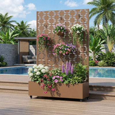 Metal Planter Box with Trellis with Wheels