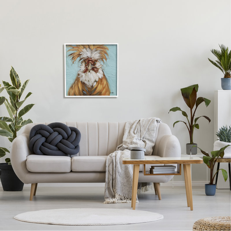 Blue Country Rooster - peinture, H 24 po x l 24 po x P 1,5 po, Giclée encadrée blanc bord de mer