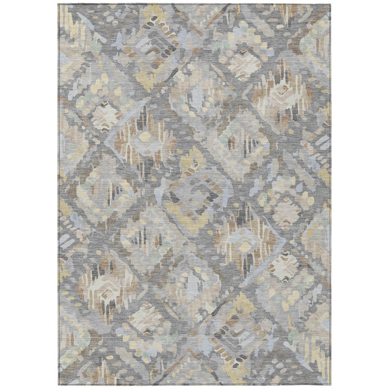 3' X 5' Gray And Brown Geometric Washable Indoor Outdoor Area Rug
