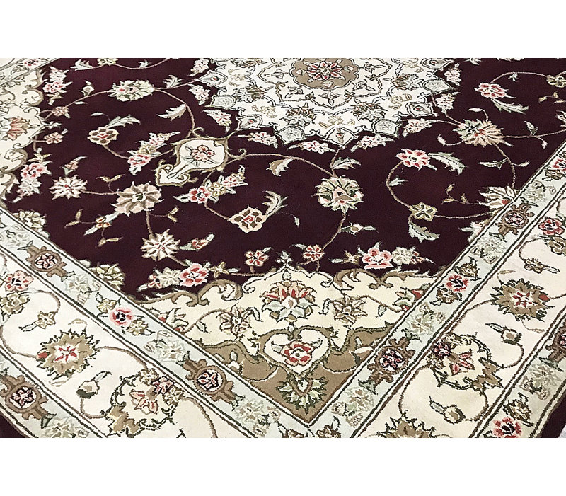 Hand-Knotted High-Quality Maroon and Beige Area Rug