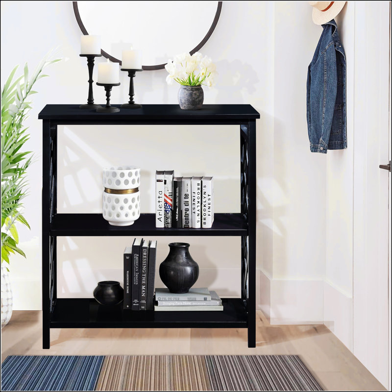 Console Table 3-Tier With Storage Shelves, Black