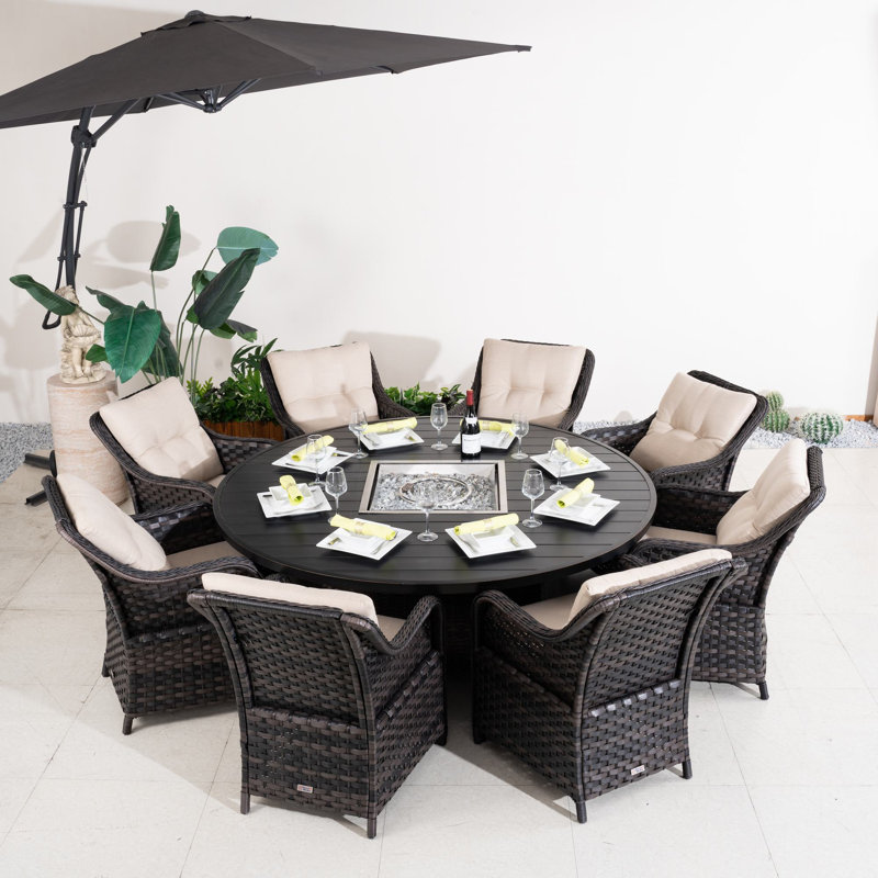 Algird 8-Person Wicker Patio Dining Set With Square Table