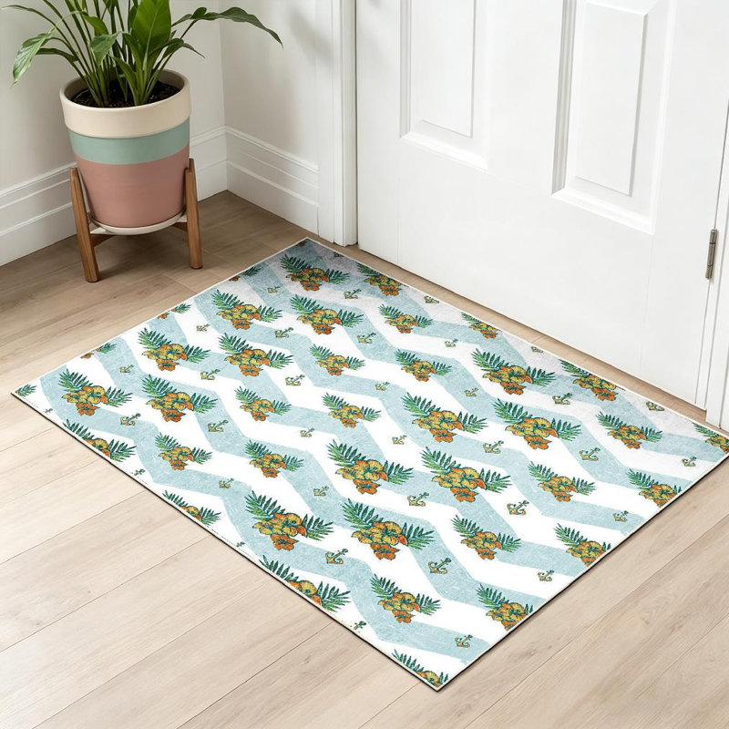Tapis bleu délavé à la machine, Rectangle 32" x 47"
