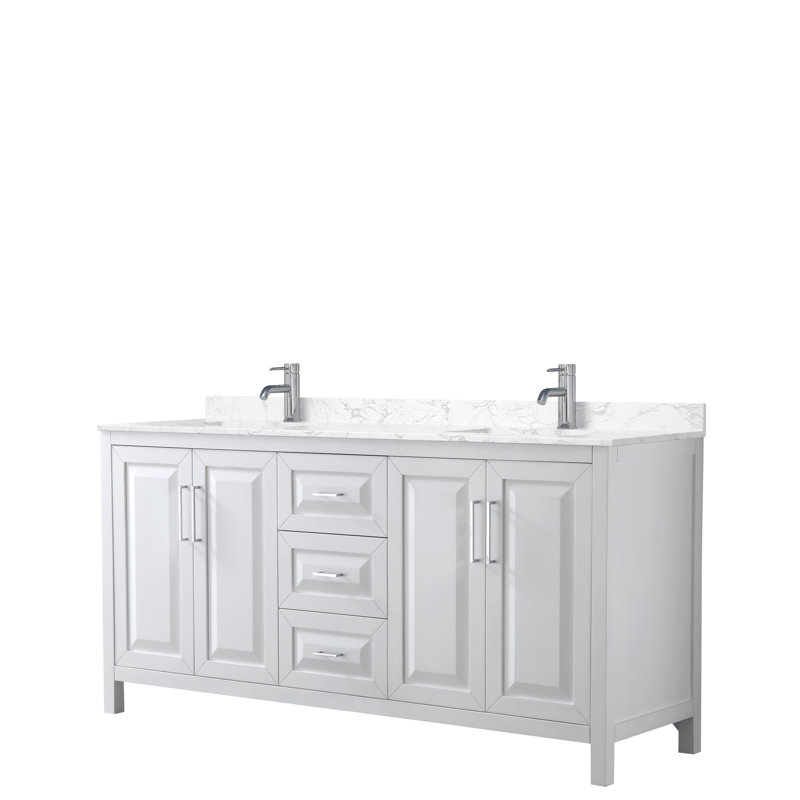 Daria 72'' W Double Vanity, White, Carrara Cultured Marble, Polished Chrome