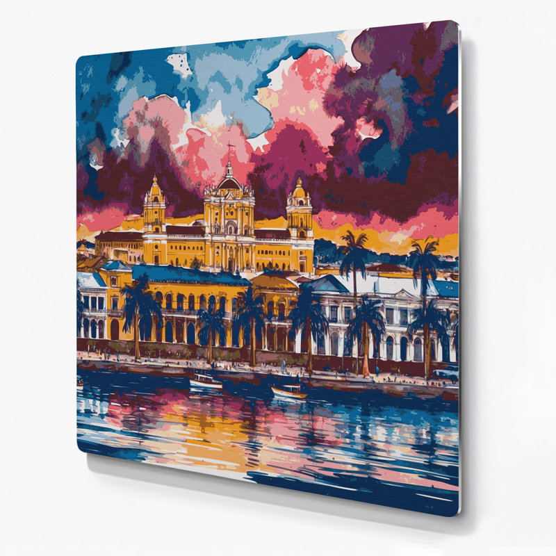Art mural en métal mauve, villes, Paraguay, H 192 po x l 192 po x P 0,05 po