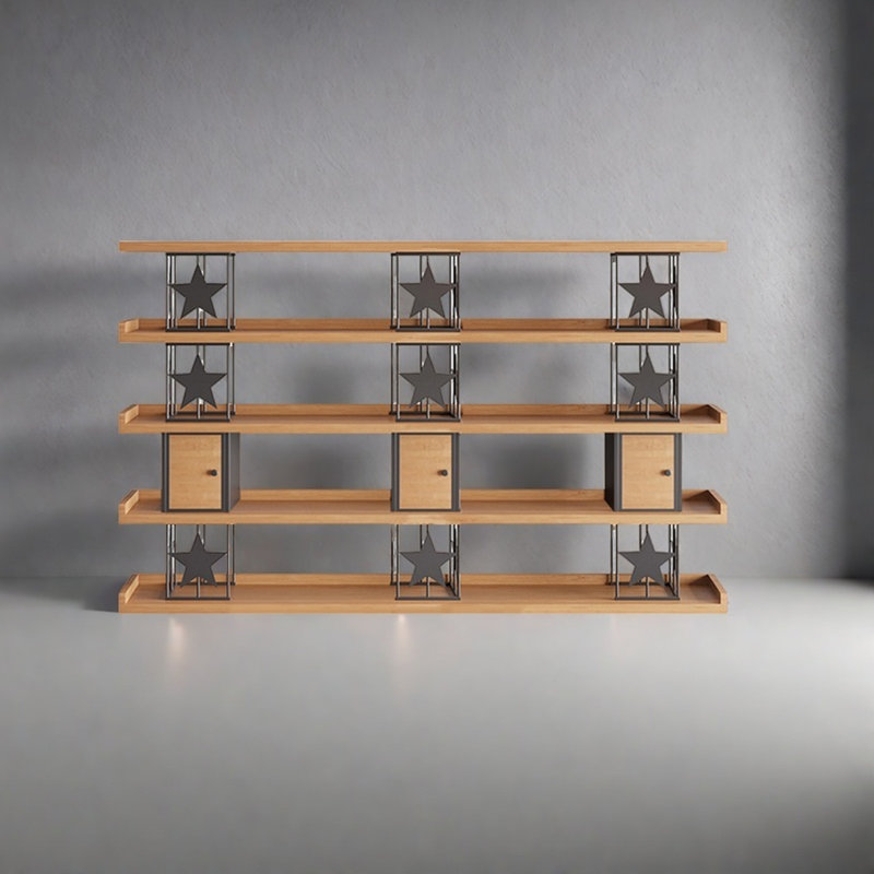 Useful and good-looking bookcase, (5 Shelves) 57"H x 94.4"W x 13.7"D, Brown/Black