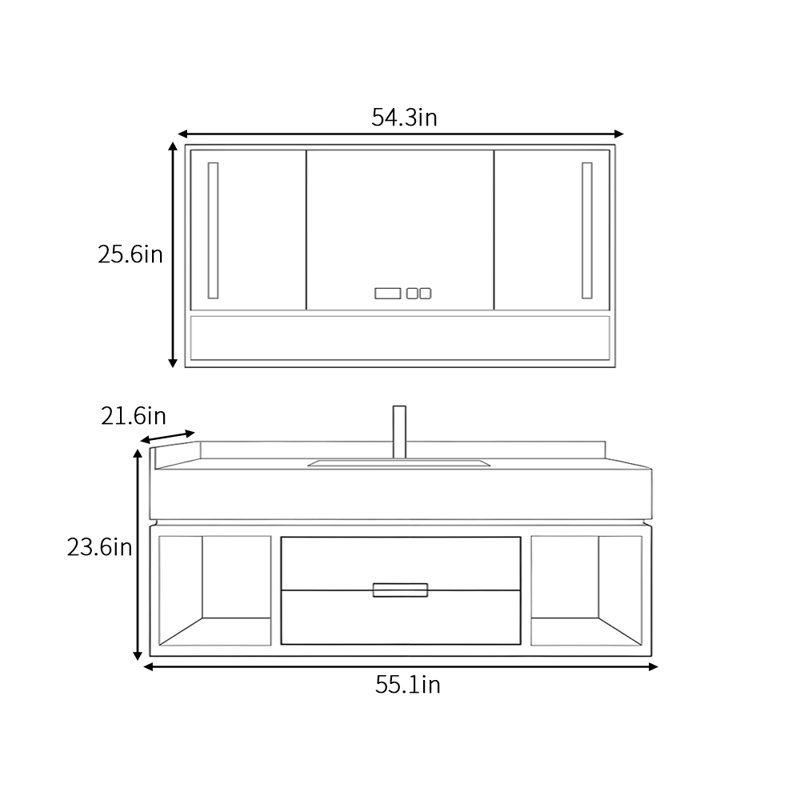 Cranmer, H 23,6 po x l 55,1 po x P 21,6 po
