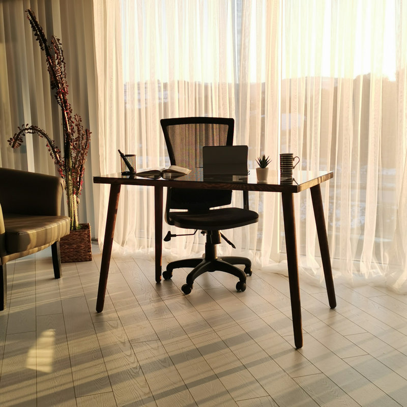 Modern Study Desk with 100% Beech Wood & Tempered Glass Frame, 43.3 x 28.7 x 23.6 inches | Durable 6 mm Thickness | Walnut Color, Numerous Shelves, Wall-Mountable | Assembled for Immediate Use, Perfect for Home Office & Study Spaces
