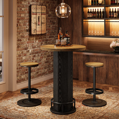 Round Bar Table Set, Farmhouse  Home Bar with 2 barstools