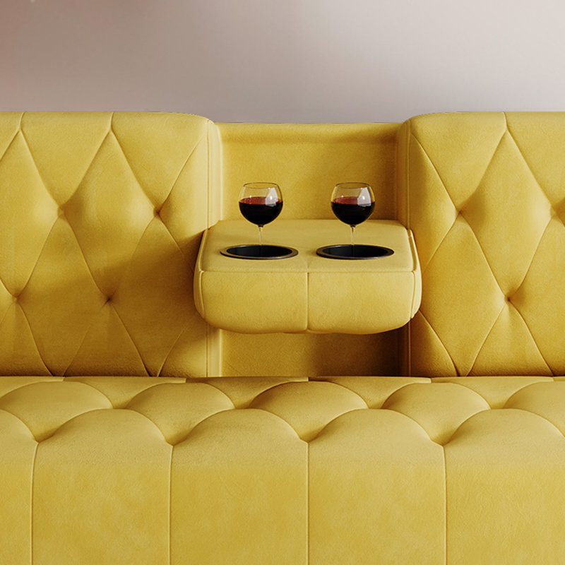 Canapé-lit en velours avec porte-gobelet, Velours jaune