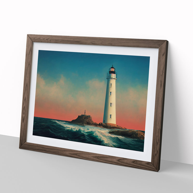 Charismatic Lighthouse - Framed Print, 34cm H x 46cm W x 2cm D, Walnut