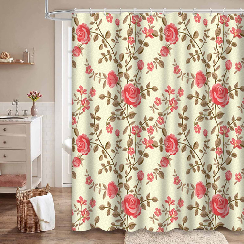 Rideau de douche imperméable à motif floral d'automne avec 12 crochets, L 72 po x l 78 po