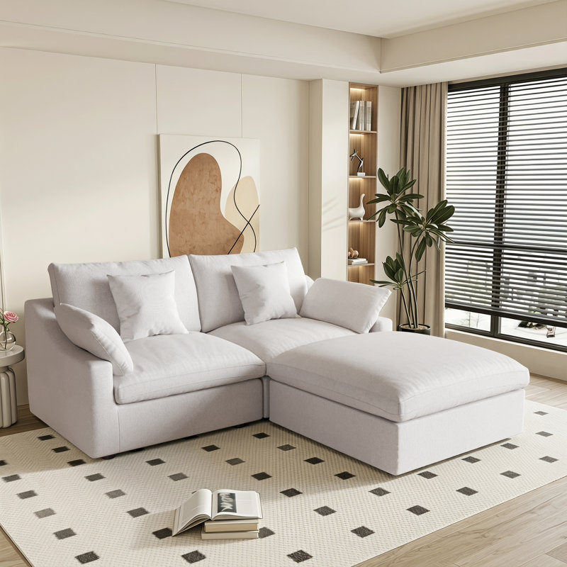 Canapé modulaire rembourré avec repose-pieds, H 29,53 po x l 82,68 po x P 77,95 po, Beige