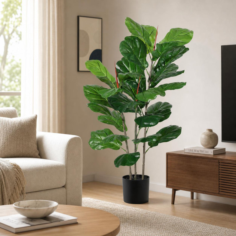 Figuier artificiel 3 pi 3 pi, ficus lyrata de 39 po avec pot de chambre de bébé noir, plante en plastique et fil de fer artificiel pour décoration de patio intérieur et couvert, détachable