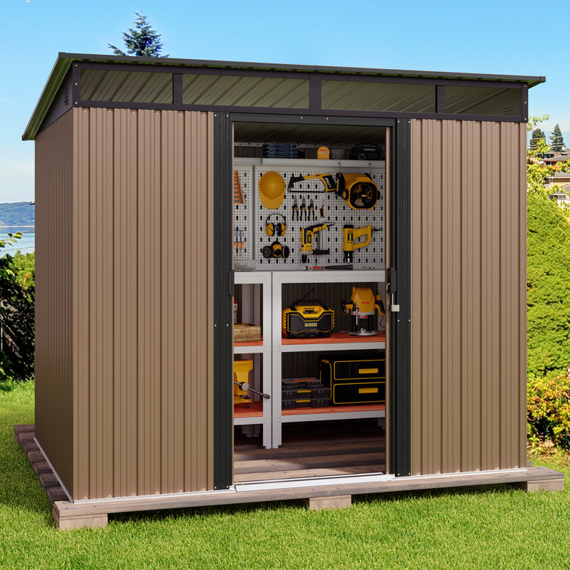 8 ft. W x 6 ft. D Metal Vertical Storage Shed, Light Brown
