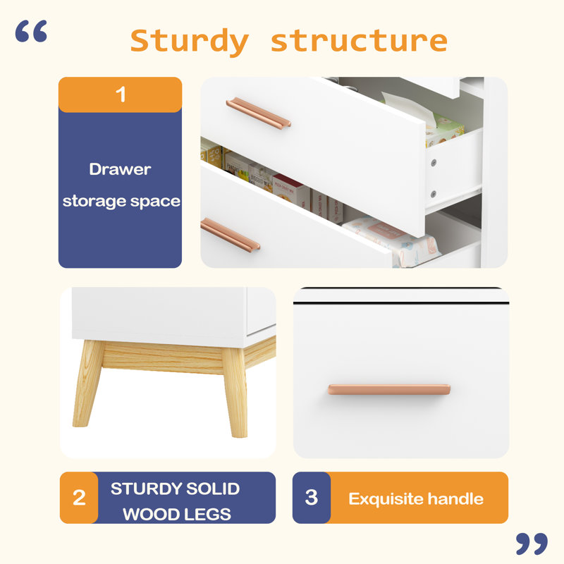 Armoire de rangement à 3 tiroirs de style nordique, commode moderne avec poignées et base en bois massif, petit espace de rangement pour bureau, chambre d'enfant, chambre de bébé