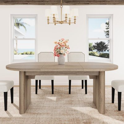 Ensemble de table de salle à manger ovale 5 pièces 70,8 po pour 6 à 8 personnes, table de cuisine avec base en bois et 6 chaises rembourrées à haut dossier, style maison de campagne rustique