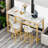 Bar Table Set For 2 With 4 Storage Shelves, 47" Modern Faux Marble Breakfast Table And 2 Upholstered  Counter Stools W/ Backrest And Footrest, 3-Piece Dining Set For 2, Space Saving Bar Height Table And Chairs For Kitchen,Dining Room, Living Room, Stud-1015085476-1015085498