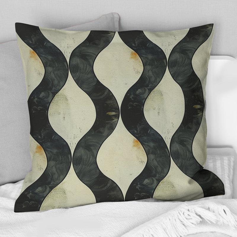 Coussin décoratif noir beige Midcentury Ogee Print I - Midcentury, H 18 po x l 18 po