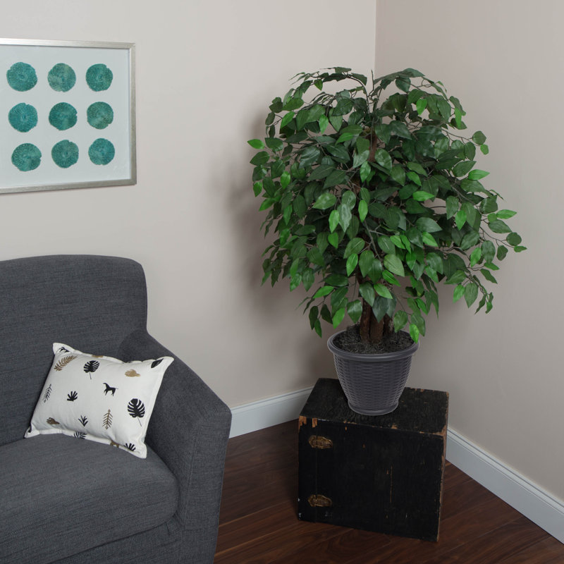 36'' Artificial Ficus Tree in Basket, Black