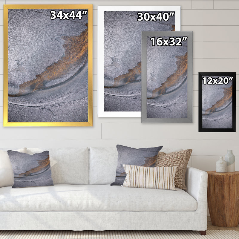 Golden On Gray - art sur toile Modern Ripples VII, H 12 po x l 20 po x P 1 po, Cadre photo blanc