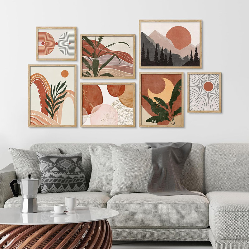 " Mid-Century " 7 - Pieces, Natural Framed
