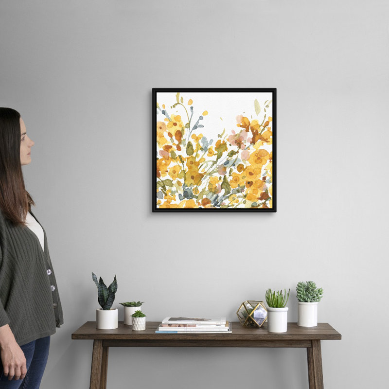 «Happy Yellow 08» par Lisa Audit - reproduction d'art, Toile avec cadre noir, H 22 po x l 22 po x P 1,75 po