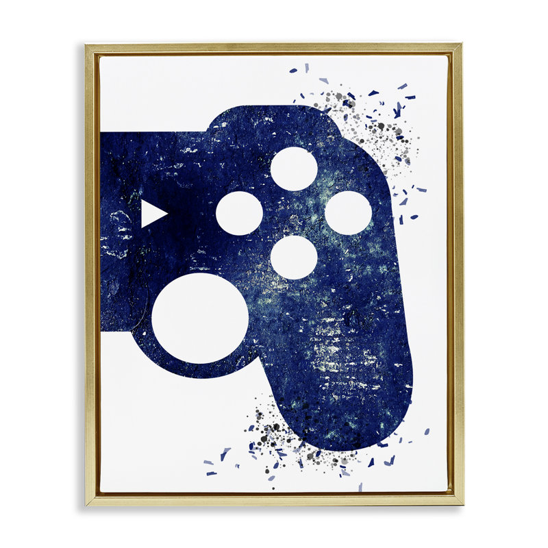 Toile flottante encadrée «Gamer» par Kim Allen, Cadre flottant métallique doré, H 21 po x l 17 po