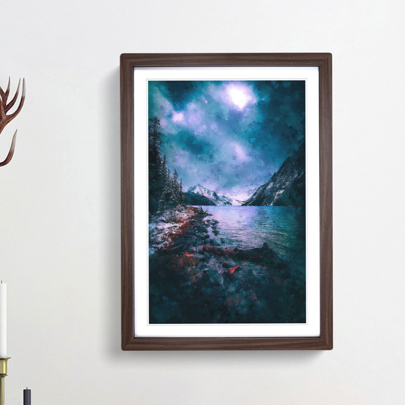 Chephren Lake in Canada - Wall Art, 45cm H x 33cm W x 2cm D, Walnut Single Picture Frame Wood