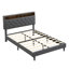 Base de lit tapissier grand format avec tête de lit moderne en tissu capitonné, ports USB, station de charge pratique, deux poches latérales, pas besoin de sommier-272083807-272083804