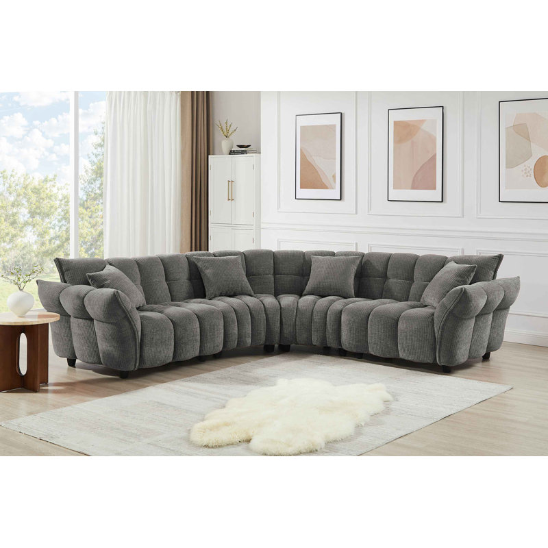 Canapé en forme de L 5,7 po L 112,6 po Minimore, Gris chenille