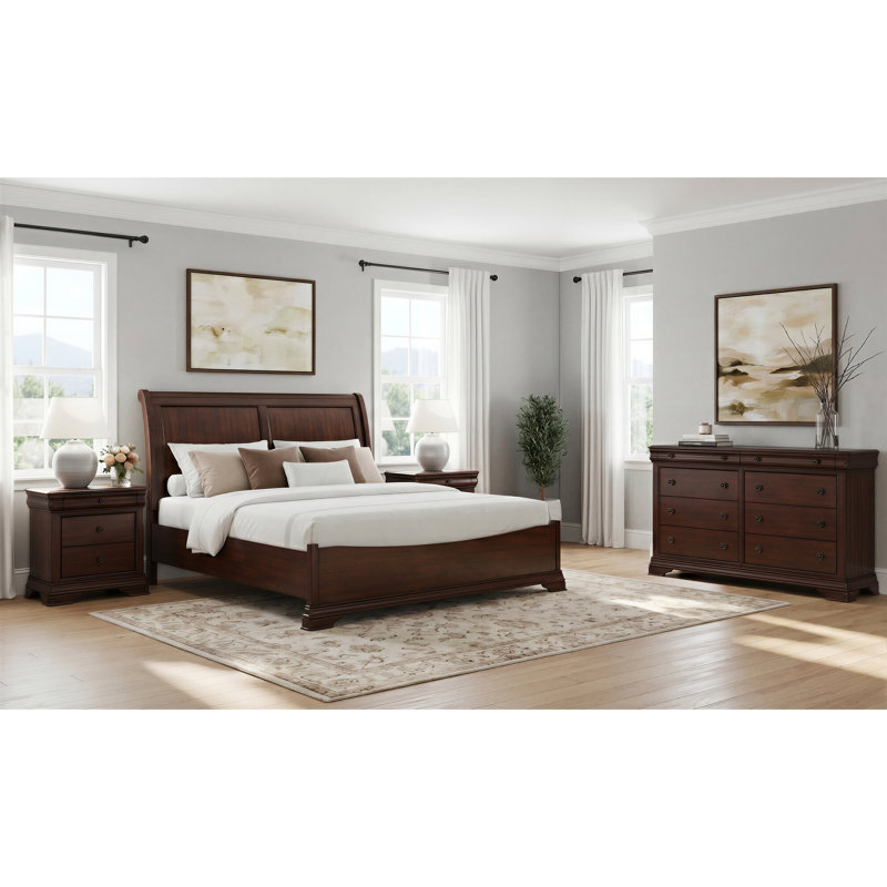 Ensemble de chambre avec grand lit 4 pièces Brucker, 4 Pcs: Bed, Dresser, 2 Nightstands, Grand
