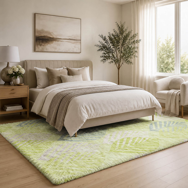Tapis Dream Shag ADS744 de qualité supérieure, lavable à la machine et à motif floral, Aloès, 3' x 5'