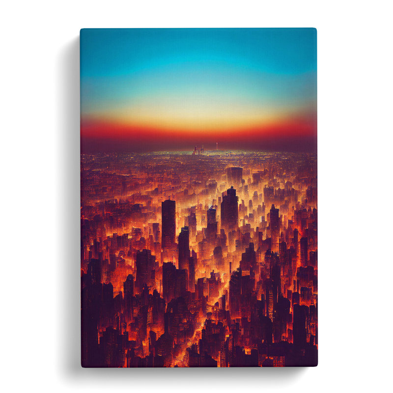 XV1022-4964X View Of A City Skyline No.3 - Print, Wrapped Canvas, 50cm H x 35cm W, No Matte