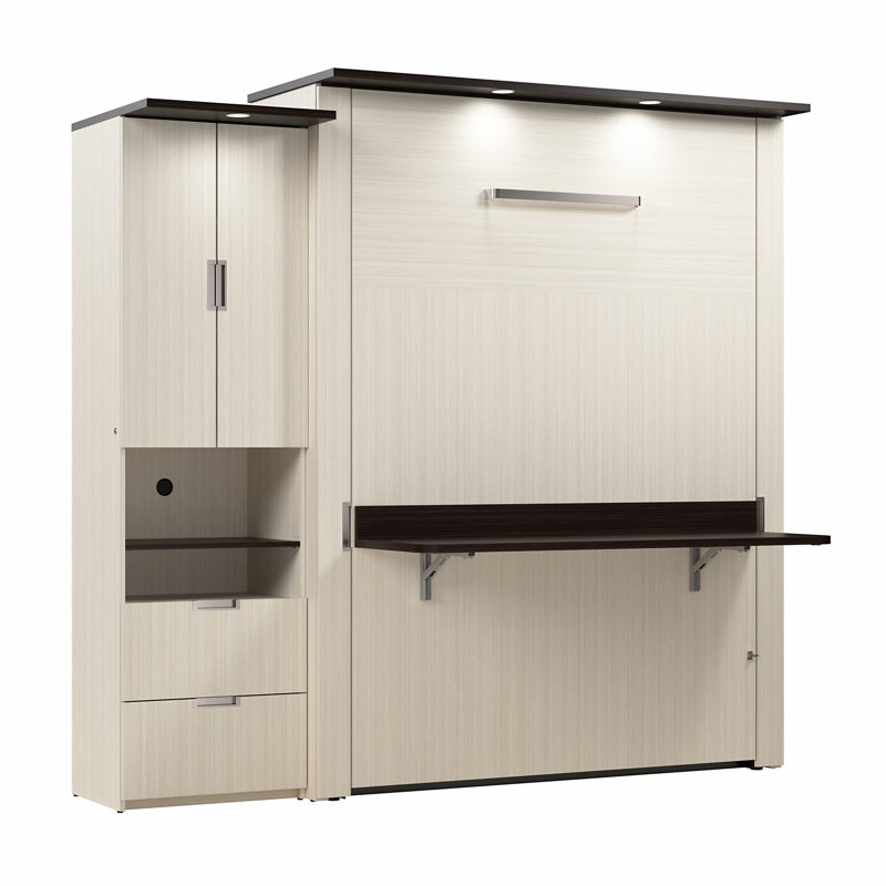 Lit escamotable avec bureau et armoire de rangement Balleza, Double