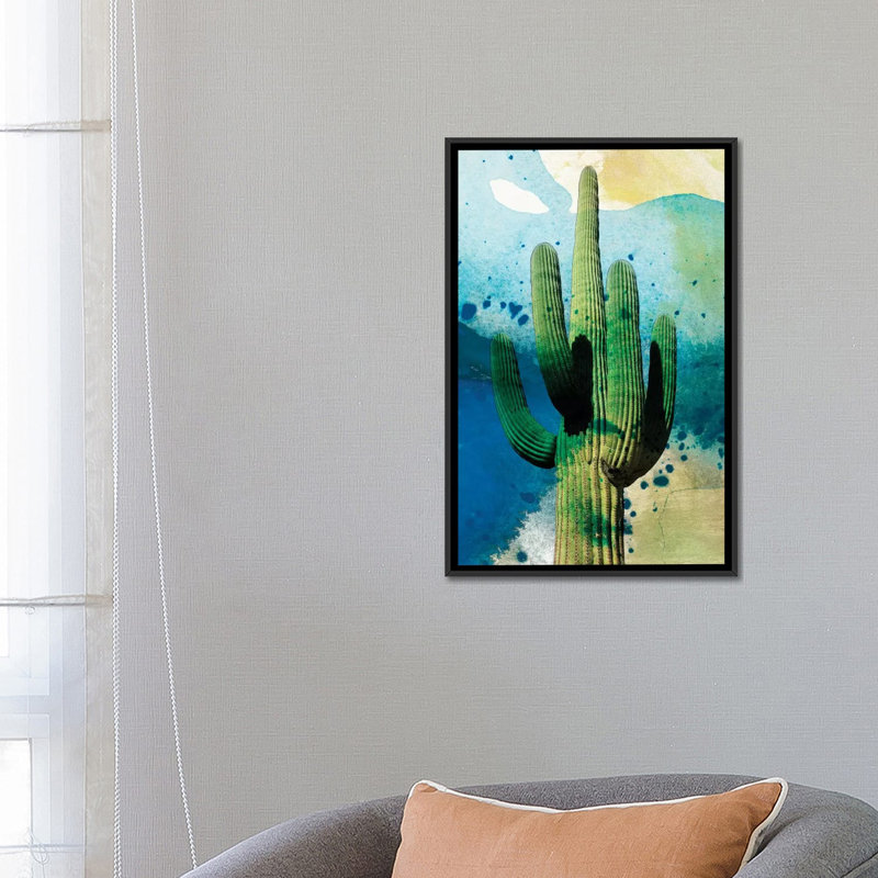 " Cactus Abstract " by Sisa Jasper, 26" H x 18" W x 1.5" D, Black Framed Canvas, No Matte