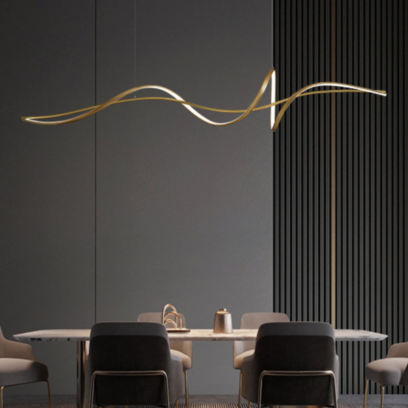 Lumière DEL moderne et minimaliste à lignes ondulées, réglable en 3 couleurs, corps en cuivre, Doré, L 62,99 po