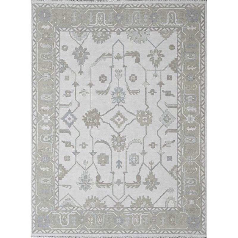 Pearl Hand Knotted Wool Geometric Area Rug, Rectangle 8' x 10'