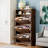 31.6" Narrow Shoe Cabinet with 3 Flip Drawers, 9.6" Ultra-Slim Design, Wave Textured Hidden Storage, Natural Wood with Gold Accents, 54" Tall Tower-650025966