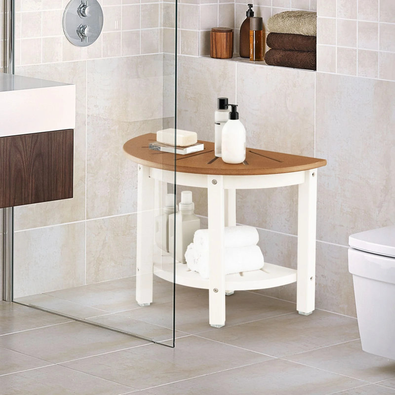 Bath Bench Seat with Storage Shelf and Non-slip Foot Pads