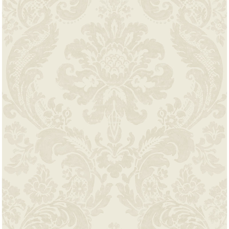Shadow Black Flocked Damask Wallpaper, White